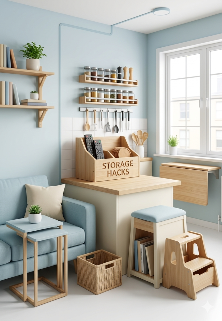 Clever storage hacks and space-saving furniture for a small studio apartment